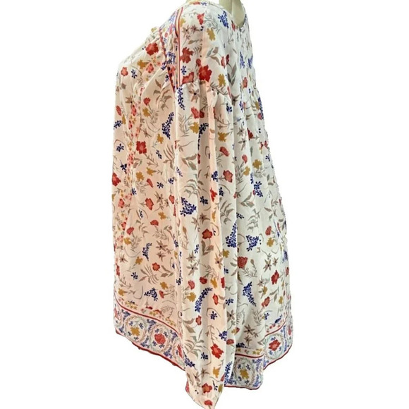 Woman Within +26/28 Fall Floral Print Tie Tassel Neck Long Sleeve Tunic Blouse - Picture 5 of 6